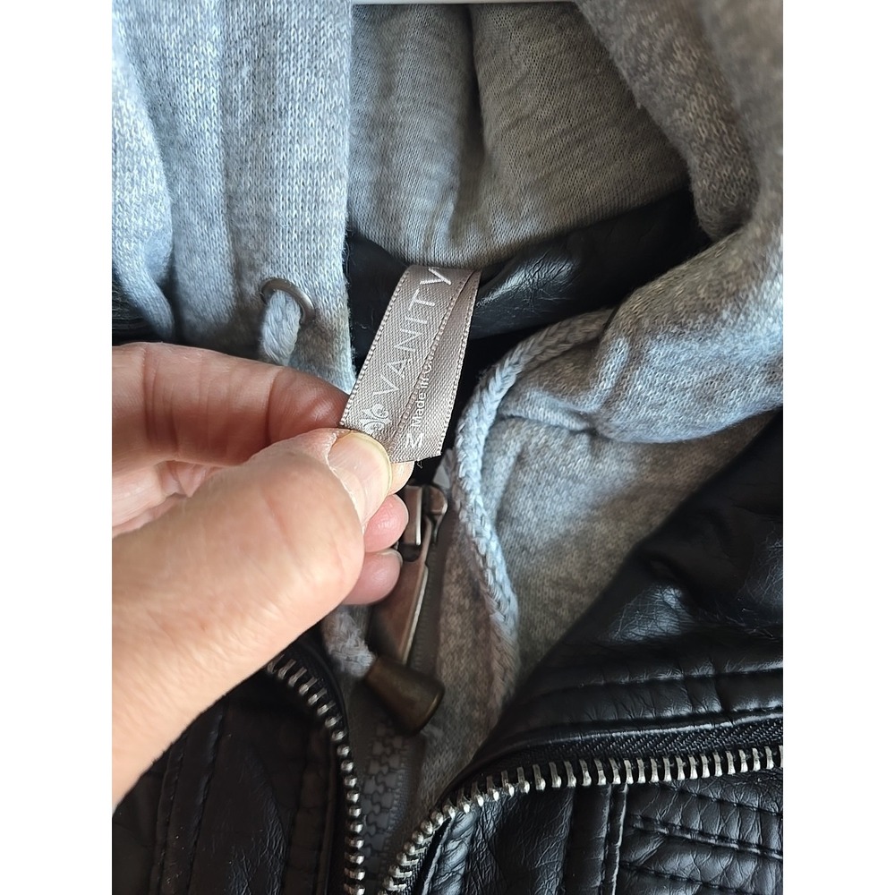 Vanity Hooded Leather Look Double Zip‎ Vest Black/gray Juniors/teens M Y2K 90s - Picture 14 of 14